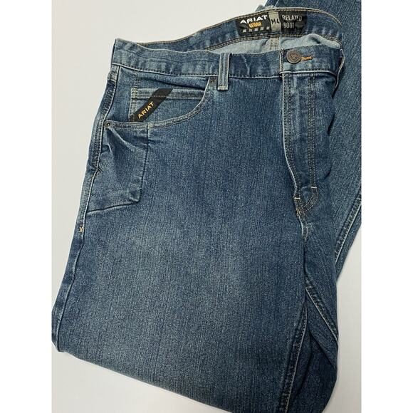 Ariat Men Rebar M4 Jeans Size 38x32 (38X31) Straight Leg Dark Wash Denim Pants - Picture 1 of 13